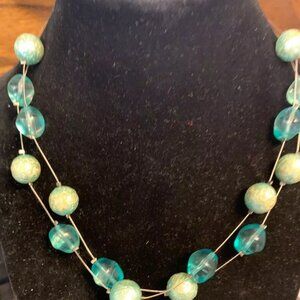 Blue & Green Bead Necklace by Top Frog Designs 18"